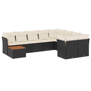vidaXL 10 r&eacute;szes fekete polyrattan kerti &uuml;lőgarnit&uacute;ra p&aacute;rn&aacute;kkal