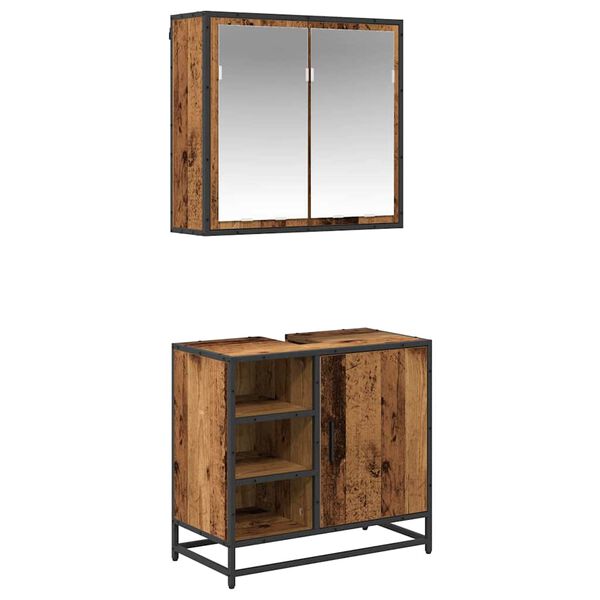 vidaXL F&uuml;rdőszoba b&uacute;tor szett polcokkal ajt&oacute;val 2 pcs &Ouml;reg fa Faanyag