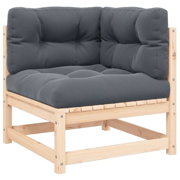 vidaXL tömör fenyőfa kerti sarokkanapé antracitszürke párnákkal