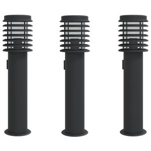 vidaXL 3 db fekete rozsdamentes ac&eacute;l k&uuml;lt&eacute;ri &aacute;ll&oacute;l&aacute;mpa aljzattal 60 cm