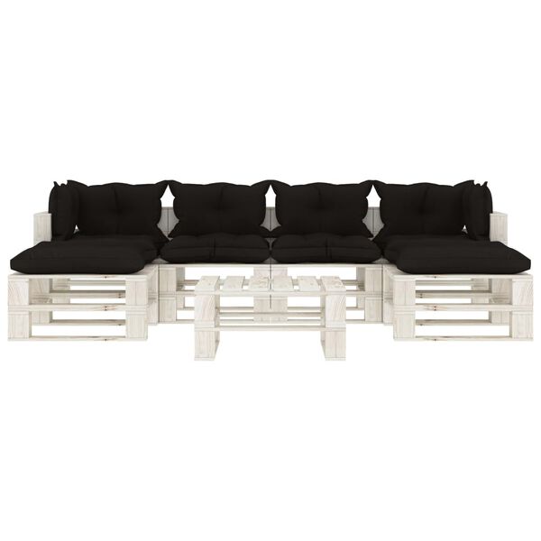 vidaXL 7 r&eacute;szes fa kerti raklap-&uuml;lőgarnit&uacute;ra fekete p&aacute;rn&aacute;kkal