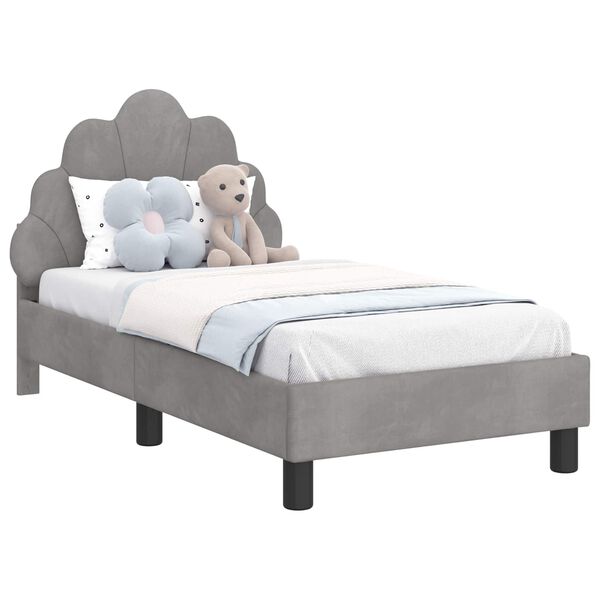 vidaXL Gyerekágy keret fejtámlával Világosszürke 70 x 140 cm Bársony