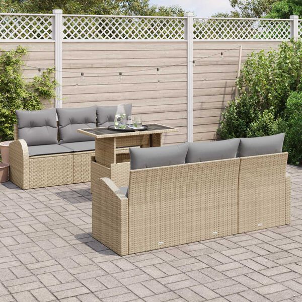 vidaXL Kerti Kanap&eacute; Szett p&aacute;rn&aacute;val t&aacute;rol&oacute;val 7 pcs B&eacute;zs Poly Rattan