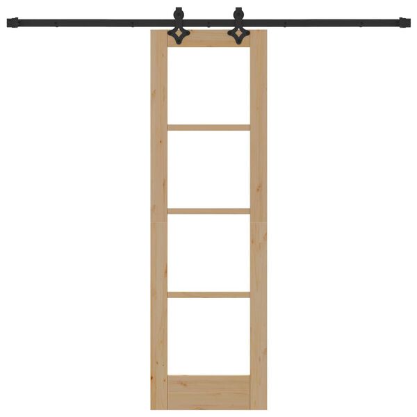 vidaXL Csúszó ajtó Természetes 61 x 198,5 cm Tömör fenyőfa és üveg