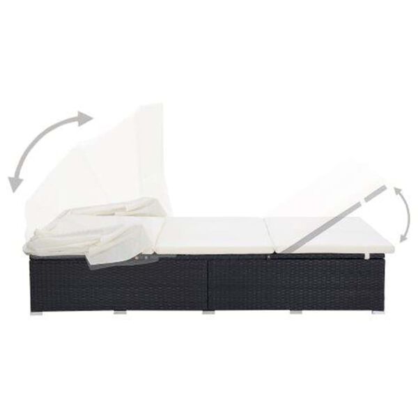 vidaXL kétszemélyes fekete polyrattan napozóágy párnával