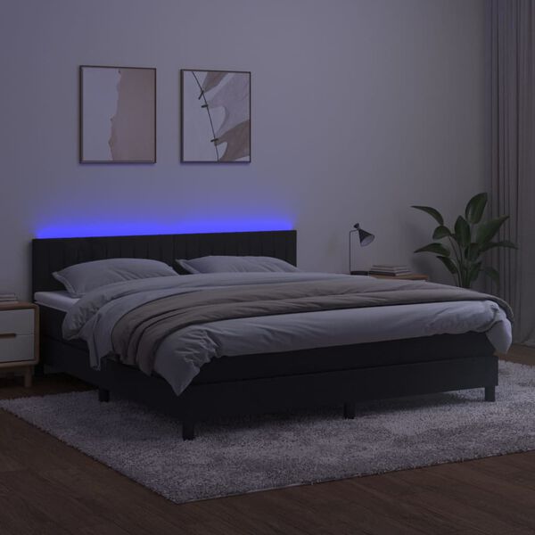 vidaXL fekete b&aacute;rsony rug&oacute;s &eacute;s LED-es &aacute;gy matraccal 180x200 cm