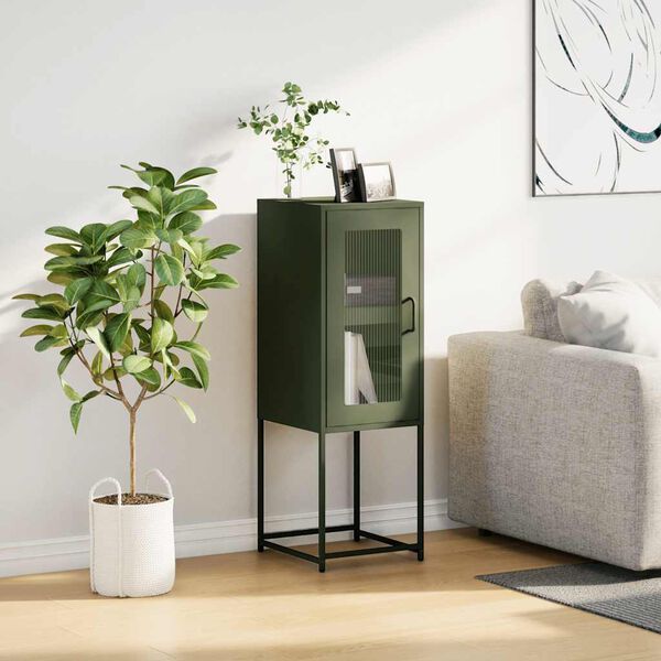 vidaXL olívazöld hidegen hengerelt acél tálalószekrény 36x39x107 cm