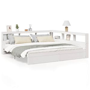 vidaXL feh&eacute;r t&ouml;m&ouml;r fenyőfa k&ouml;nyvespolcos &aacute;gy matrac n&eacute;lk&uuml;l 180x200 cm