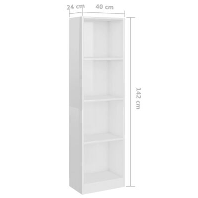 vidaXL 4-szintes magasfényű fehér forgácslap könyvszekrény 40x24x142cm
