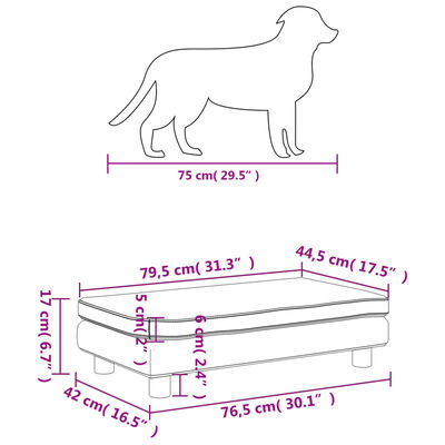 vidaXL sötétszürke bársony kutyaágy hosszabbítóval 100 x 50 x 30 cm