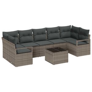 vidaXL Kerti Kanap&eacute; Szett 8 pcs Sz&uuml;rke Poli rattan &eacute;s ac&eacute;l &eacute;s &uuml;veg