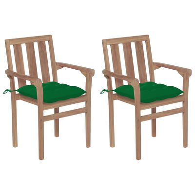vidaXL 2 db tömör tíkfa kerti szék zöld párnákkal