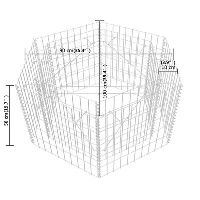 vidaXL hatszögletű gabion magaságyás 100 x 90 x 50 cm