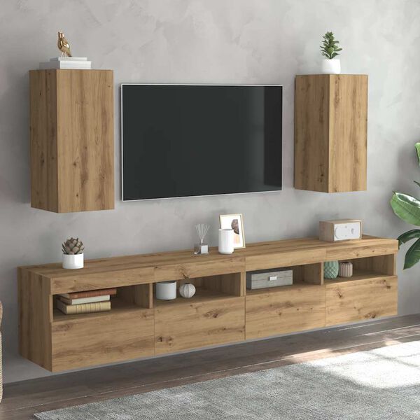 vidaXL 2 db k&eacute;zműves t&ouml;lgy sz&iacute;nű szerelt fa TV-szekr&eacute;ny 30,5x30x60 cm