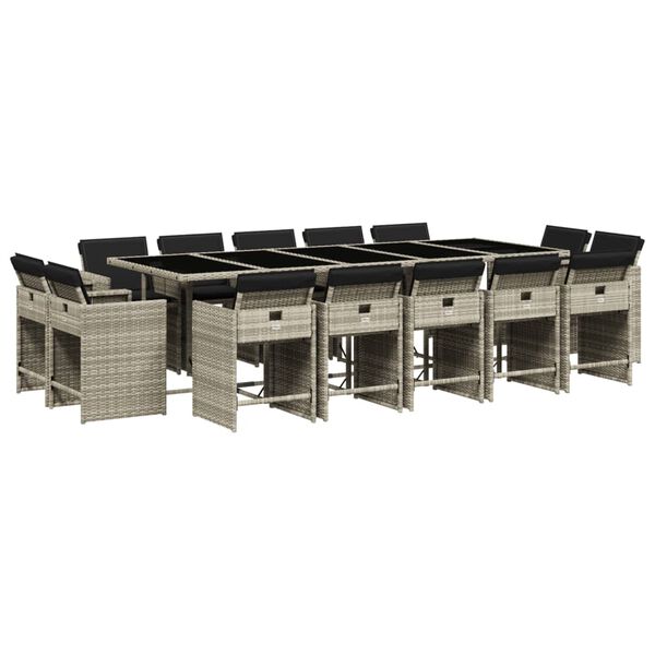 vidaXL 15 r&eacute;szes sz&uuml;rke polyrattan kerti &eacute;tkezőgarnit&uacute;ra p&aacute;rn&aacute;kkal