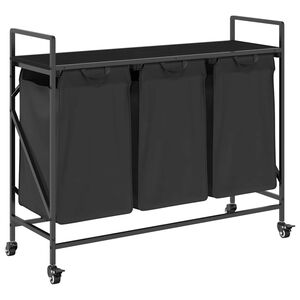 vidaXL fekete tölgyfa mosodai kosár 3 rekeszes kerekekkel