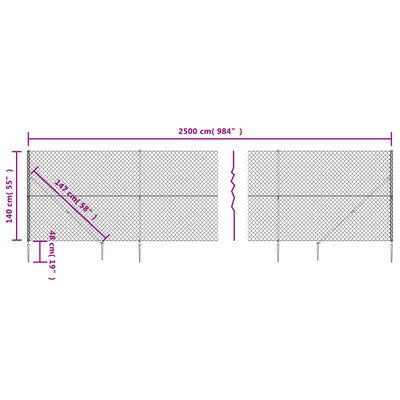 vidaXL antracitszürke drótkerítés cövekekkel 1,4 x 25 m