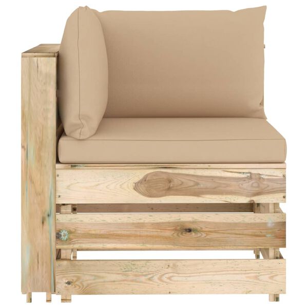 vidaXL 10 r&eacute;szes z&ouml;ld impregn&aacute;lt fa kerti t&aacute;rsalg&oacute;szett p&aacute;rn&aacute;kkal