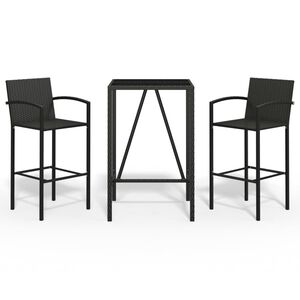 vidaXL 3 r&eacute;szes fekete polyrattan kerti b&aacute;rszett