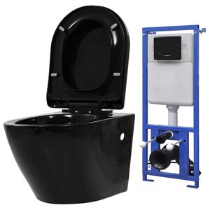 vidaXL fekete falra szerelhető ker&aacute;mia WC rejtett &ouml;bl&iacute;tőtart&aacute;llyal