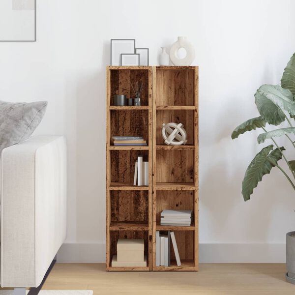 vidaXL 2 db antik fa sz&iacute;nű szerelt fa CD-tart&oacute; szekr&eacute;ny 21x16x93,5 cm