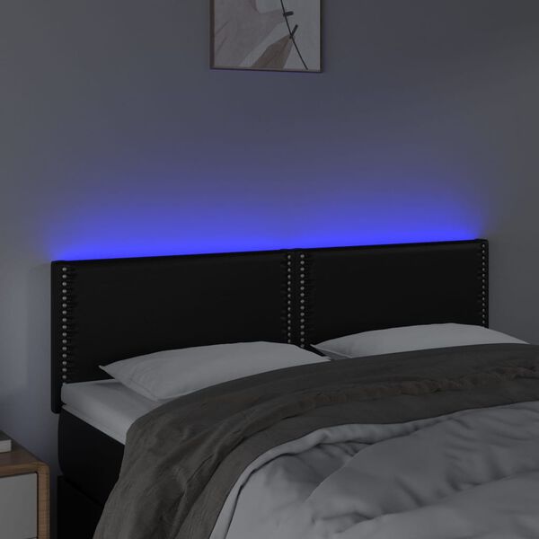 vidaXL fekete műbőr LED-es fejt&aacute;mla 144 x 5 x 78/88 cm