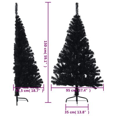 vidaXL fekete PVC fél műkarácsonyfa állvánnyal 150 cm
