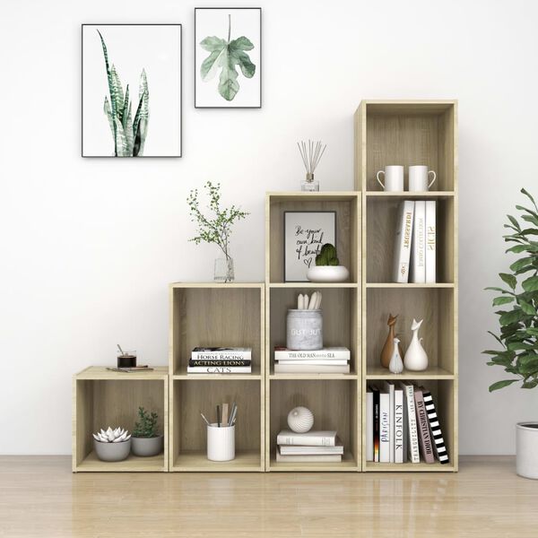 vidaXL 4 r&eacute;szes sonoma t&ouml;lgy sz&iacute;nű szerelt fa TV-szekr&eacute;nyszett