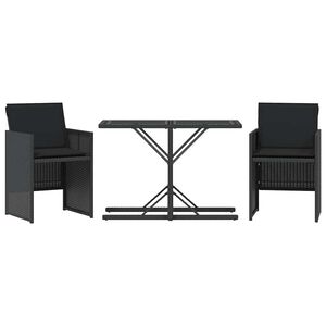 vidaXL 3 r&eacute;szes fekete polyrattan bisztr&oacute;garnit&uacute;ra p&aacute;rn&aacute;val