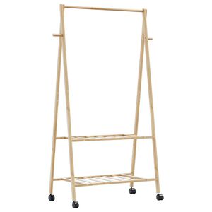 vidaXL bambusz ruha&aacute;llv&aacute;ny polcokkal &eacute;s kerekekkel 96x45,5x155,5 cm