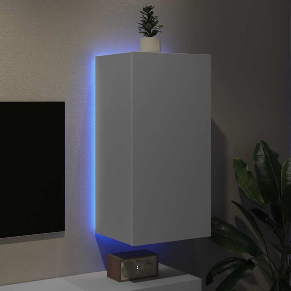 vidaXL feh&eacute;r falra szerelhető TV-szekr&eacute;ny LED-l&aacute;mp&aacute;kkal 40,5x35x80 cm
