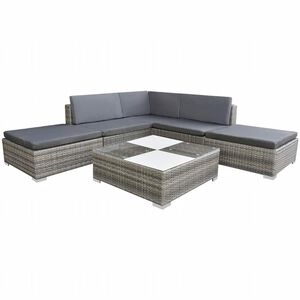 vidaXL 6 r&eacute;szes sz&uuml;rke polyrattan kerti &uuml;lőgarnit&uacute;ra p&aacute;rn&aacute;kkal