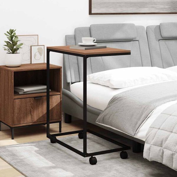 vidaXL fekete szerelt fa kisasztal kerekekkel 55x35x70 cm