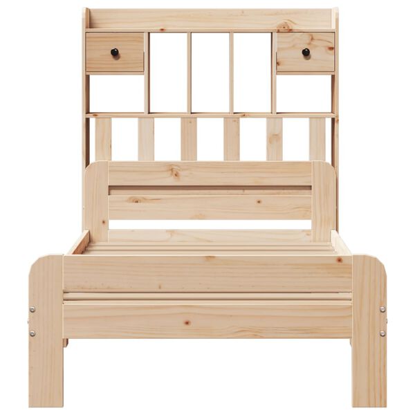 vidaXL t&ouml;m&ouml;r fenyőfa k&ouml;nyvespolcos &aacute;gy matrac n&eacute;lk&uuml;l 90 x 200 cm