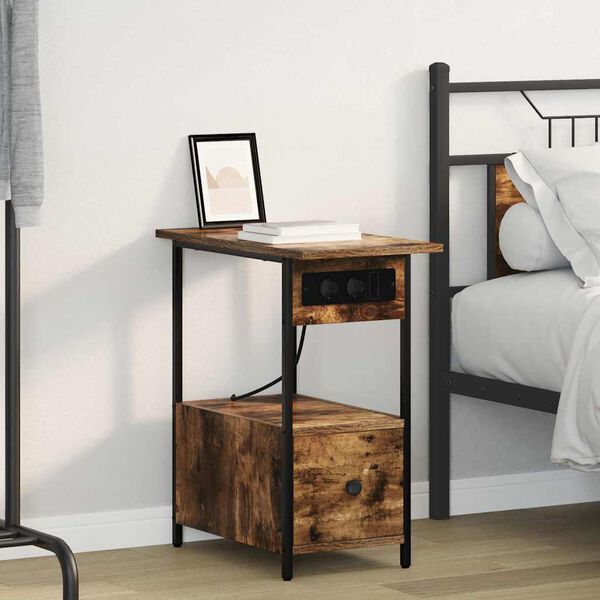 vidaXL &Eacute;jjeliszekr&eacute;ny fi&oacute;kkal F&uuml;st&ouml;lt t&ouml;lgy 60 x 30 x 61 cm Faanyag