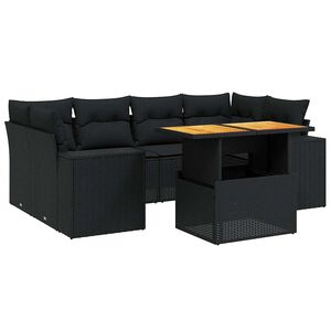 vidaXL 7 r&eacute;szes fekete polyrattan kerti &uuml;lőgarnit&uacute;ra p&aacute;rn&aacute;val