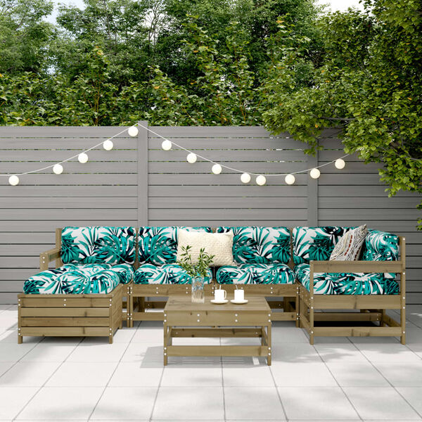 vidaXL 7 r&eacute;szes impregn&aacute;lt fenyőfa kerti kanap&eacute;szett