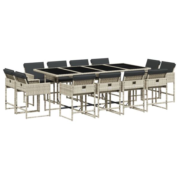 vidaXL 13 r&eacute;szes sz&uuml;rke polyrattan kerti &eacute;tkezőgarnit&uacute;ra p&aacute;rn&aacute;kkal