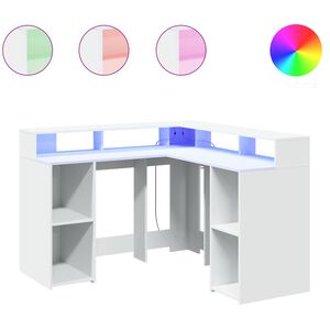 vidaXL feh&eacute;r szerelt fa &iacute;r&oacute;asztal LED-vil&aacute;g&iacute;t&aacute;ssal 130 x 130 x 91 cm