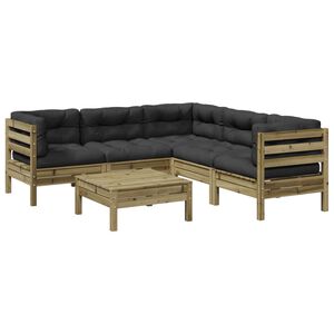 vidaXL 6 r&eacute;szes impregn&aacute;lt fenyőfa kerti &uuml;lőgarnit&uacute;ra p&aacute;rn&aacute;val