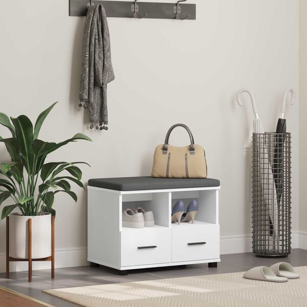 vidaXL Előt&eacute;r pad Feh&eacute;r 60 x 38 x 46 cm Fűr&eacute;szpor &eacute;s K&aacute;rpit Anyag