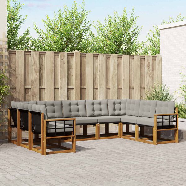 vidaXL K&uuml;lt&eacute;ri kanap&eacute; szett 9 pcs Term&eacute;szetes &eacute;s Vil&aacute;gossz&uuml;rke