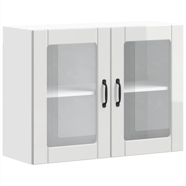 vidaXL Konyhai fali szekrény üvegajtóval Lucca magasfényű fehér színű