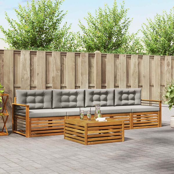 vidaXL K&uuml;lt&eacute;ri kanap&eacute; szett 5 pcs Term&eacute;szetes &eacute;s Vil&aacute;gossz&uuml;rke