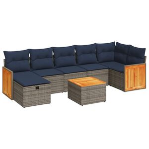 vidaXL 8 r&eacute;szes sz&uuml;rke polyrattan kerti &uuml;lőgarnit&uacute;ra p&aacute;rn&aacute;kkal