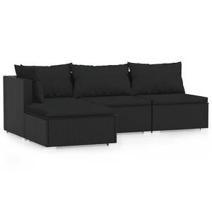 vidaXL 4 r&eacute;szes fekete polyrattan kerti &uuml;lőgarnit&uacute;ra p&aacute;rn&aacute;kkal