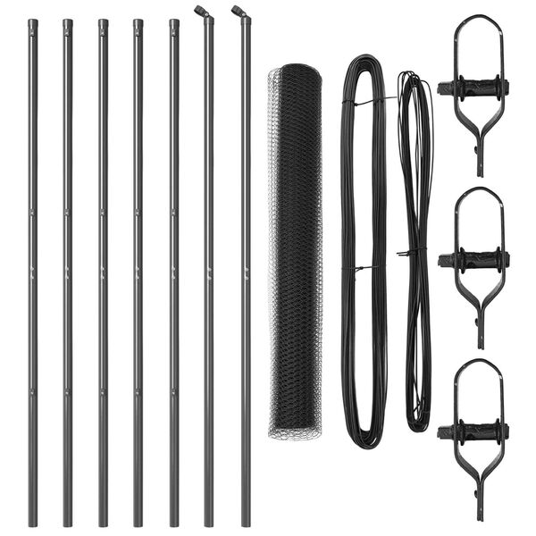 vidaXL Ker&iacute;t&eacute;soszlop Sz&uuml;rke 10 x 1 m (25 mm h&aacute;l&oacute;) Ac&eacute;l &eacute;s PVC