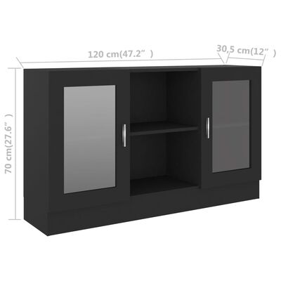 vidaXL fekete forgácslap vitrinszekrény 120 x 30,5 x 70 cm
