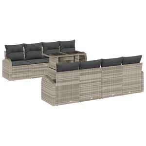 vidaXL Kerti Kanap&eacute; Szett 9 db Vil&aacute;gossz&uuml;rke Poly Rattan