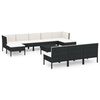 vidaXL 11 r&eacute;szes fekete polyrattan kerti b&uacute;torszett p&aacute;rn&aacute;kkal